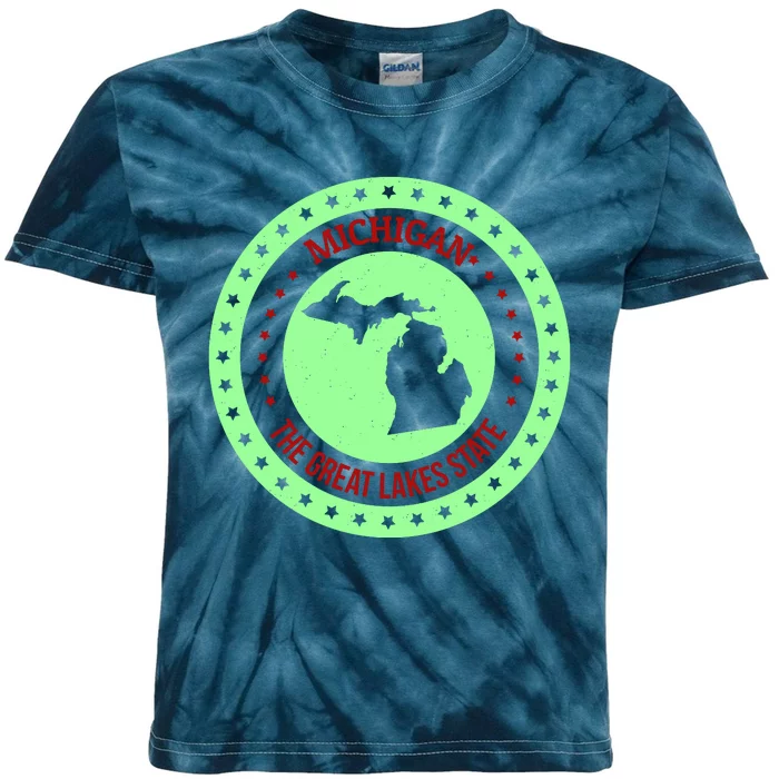 Retro Michigan The Great Lake State Logo Kids Tie-Dye T-Shirt