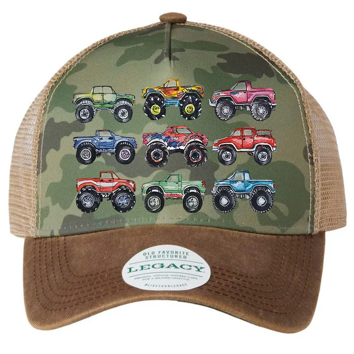 Retro Monster Trucks In A Row Legacy Tie Dye Trucker Hat