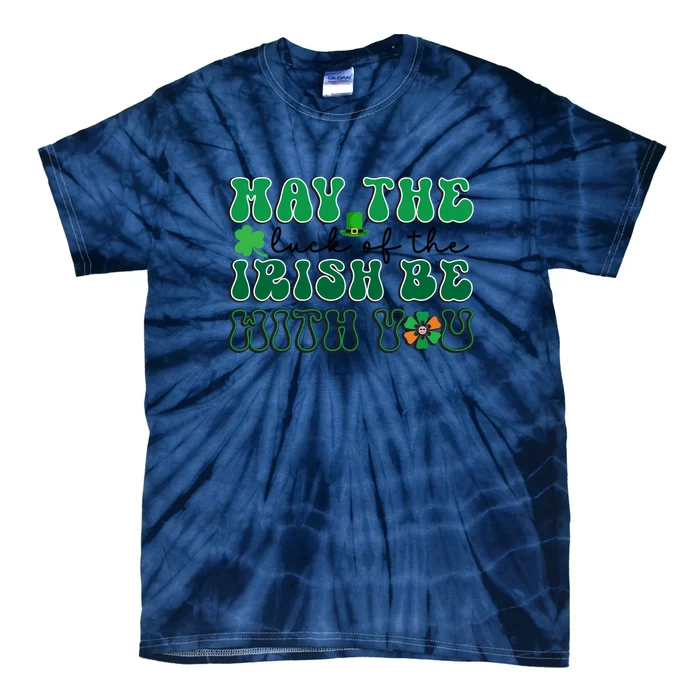 Retro May The Luck Of The Irish Be With You Funny St. Patricks Day Tie-Dye T-Shirt