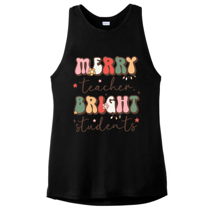 Retro Merry Teacher Bright Students Funny Christmas Teacher Gift Ladies Tri-Blend Wicking Tank