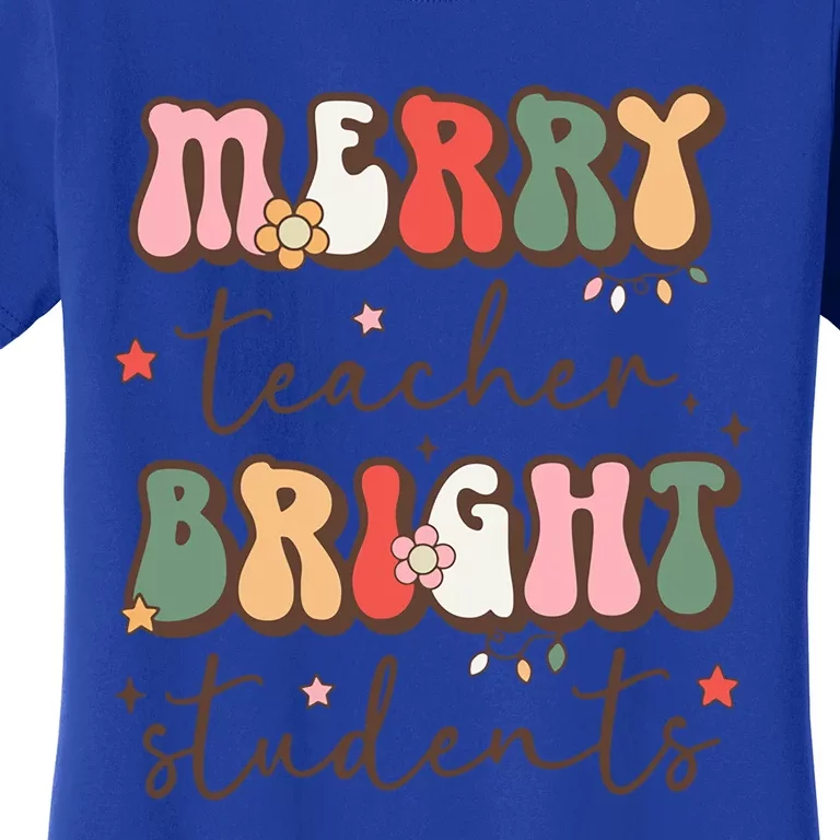 Retro Merry Teacher Bright Students Funny Christmas Teacher Gift Women's T-Shirt