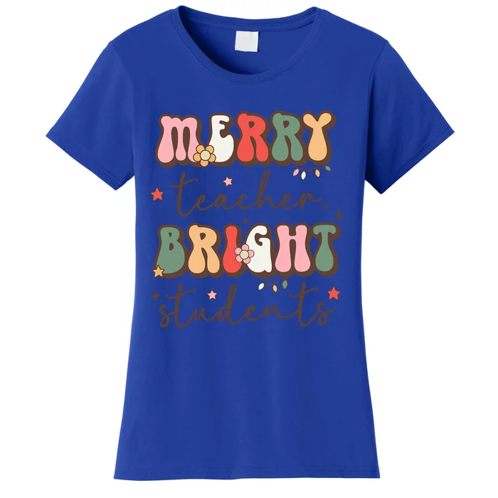 Retro Merry Teacher Bright Students Funny Christmas Teacher Gift Women's T-Shirt