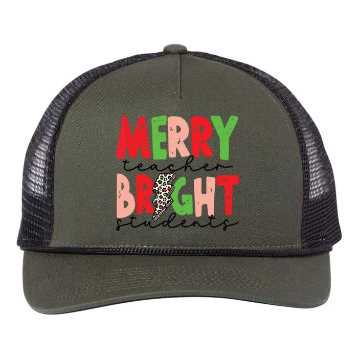 Retro Merry Teacher Bright Students Funny Christmas Teacher Retro Rope Trucker Hat Cap