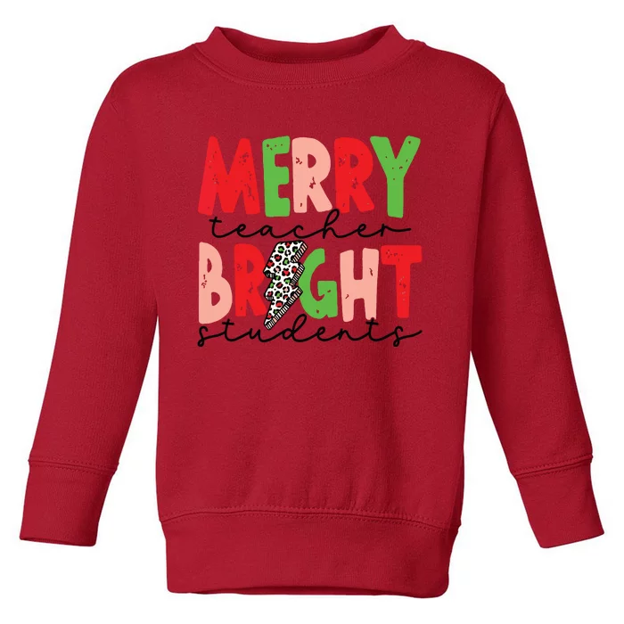 Retro Merry Teacher Bright Students Funny Christmas Teacher Toddler Sweatshirt