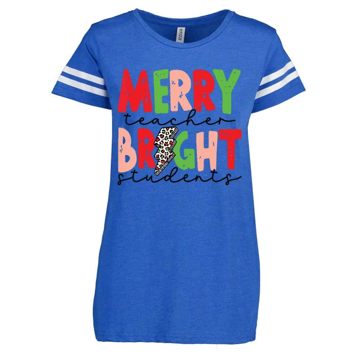 Retro Merry Teacher Bright Students Funny Christmas Teacher Enza Ladies Jersey Football T-Shirt