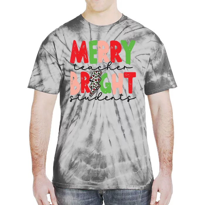 Retro Merry Teacher Bright Students Funny Christmas Teacher Tie-Dye T-Shirt