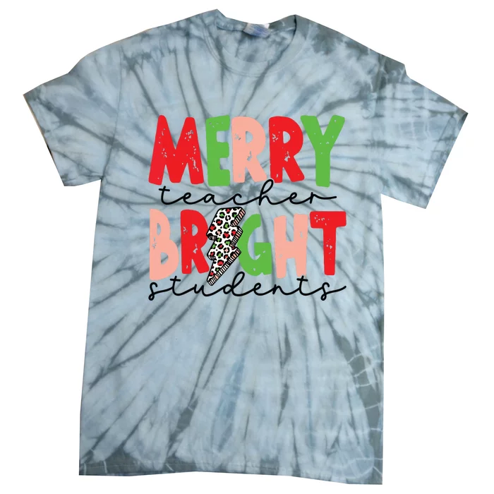 Retro Merry Teacher Bright Students Funny Christmas Teacher Tie-Dye T-Shirt