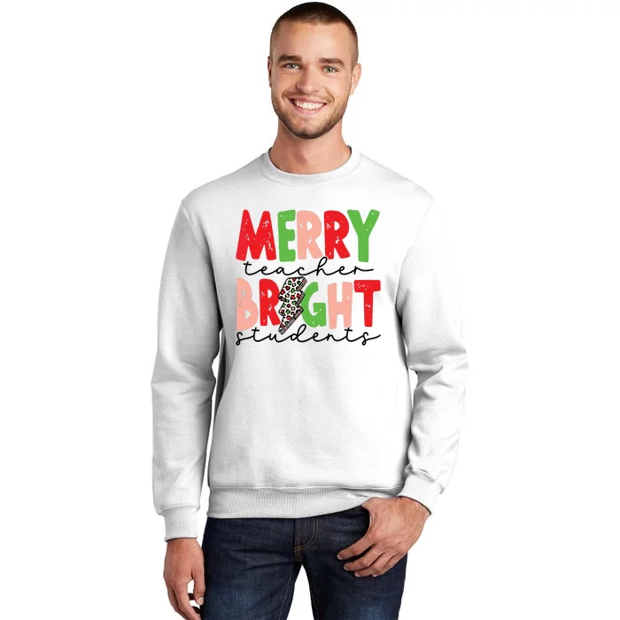 Retro Merry Teacher Bright Students Funny Christmas Teacher Sweatshirt