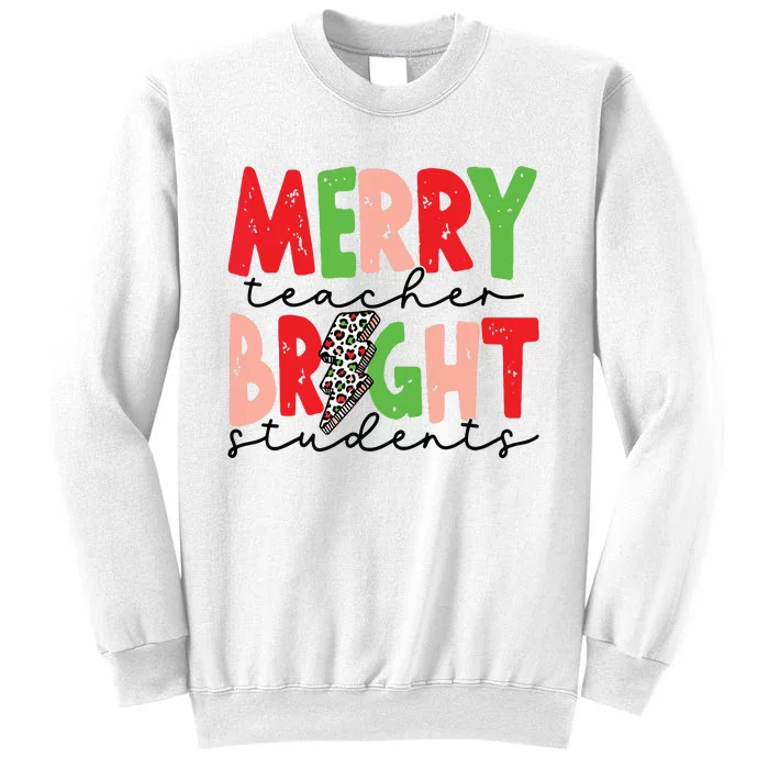 Retro Merry Teacher Bright Students Funny Christmas Teacher Sweatshirt