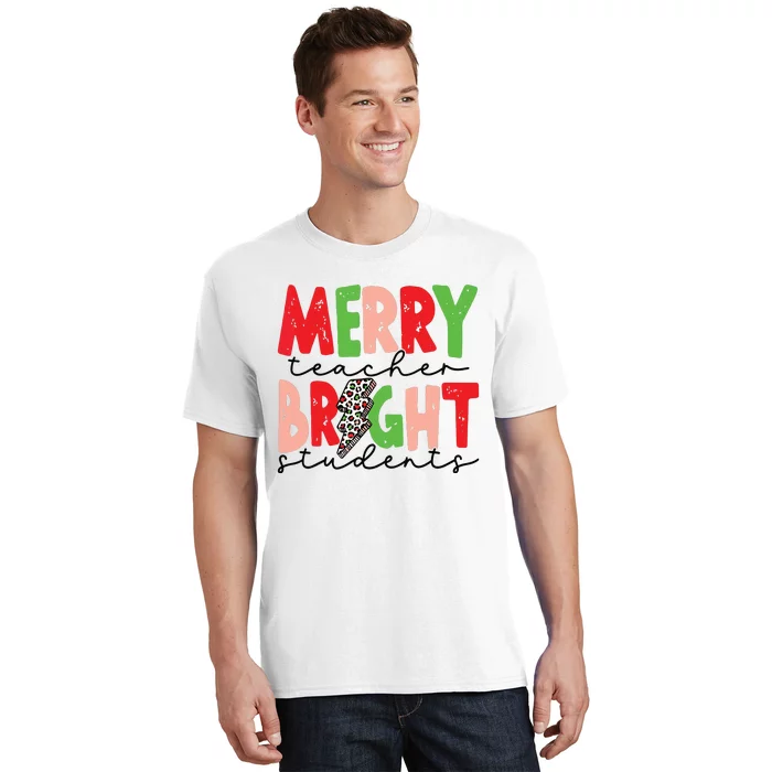 Retro Merry Teacher Bright Students Funny Christmas Teacher T-Shirt