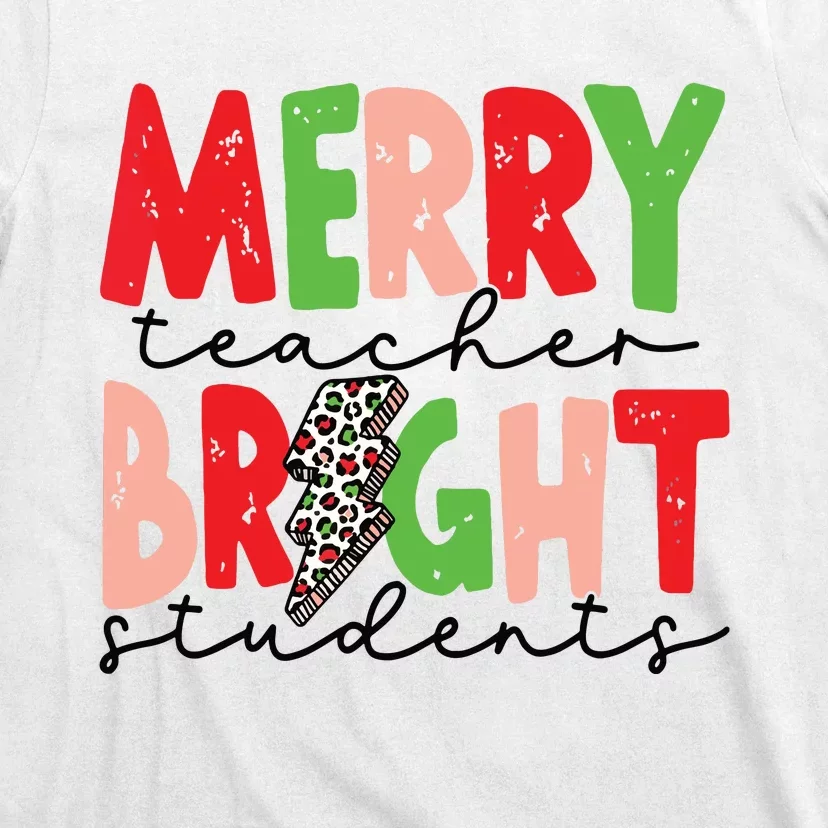 Retro Merry Teacher Bright Students Funny Christmas Teacher T-Shirt