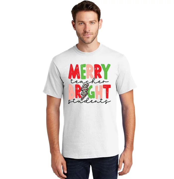 Retro Merry Teacher Bright Students Funny Christmas Teacher Tall T-Shirt