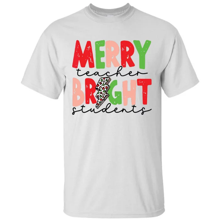 Retro Merry Teacher Bright Students Funny Christmas Teacher Tall T-Shirt