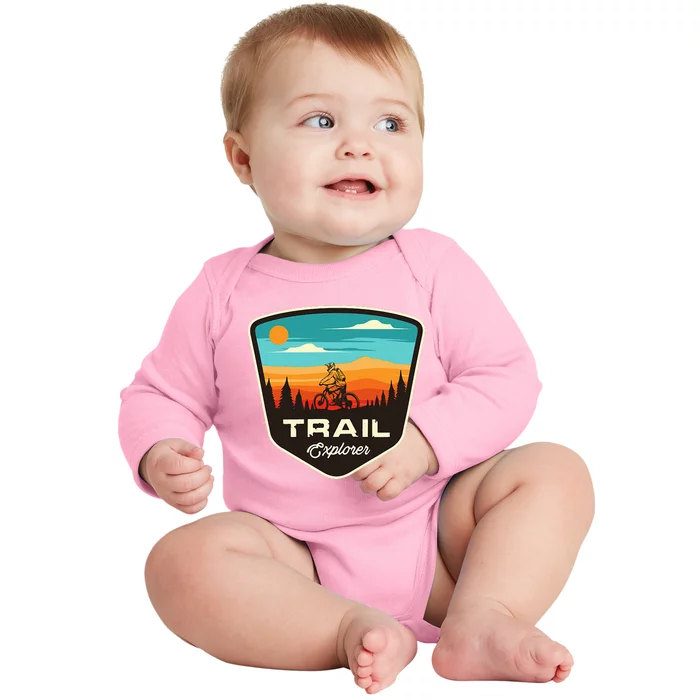 Retro Mtb Trail Mountain Bike Biking Cycling Enthusiast Idea Baby Long Sleeve Bodysuit