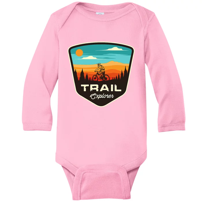 Retro Mtb Trail Mountain Bike Biking Cycling Enthusiast Idea Baby Long Sleeve Bodysuit