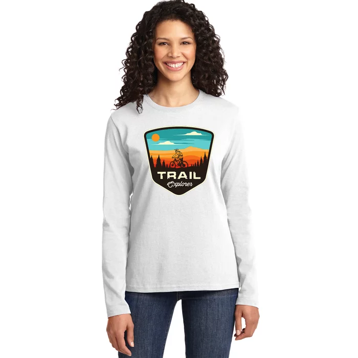 Retro Mtb Trail Mountain Bike Biking Cycling Enthusiast Idea Ladies Long Sleeve Shirt