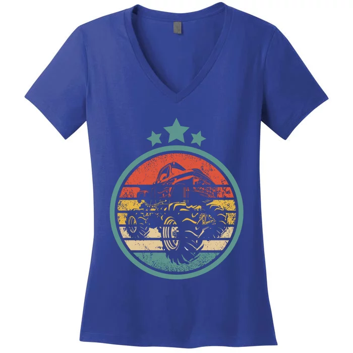 Retro Monster Trucks Vintage Big Trucks Gift Women's V-Neck T-Shirt