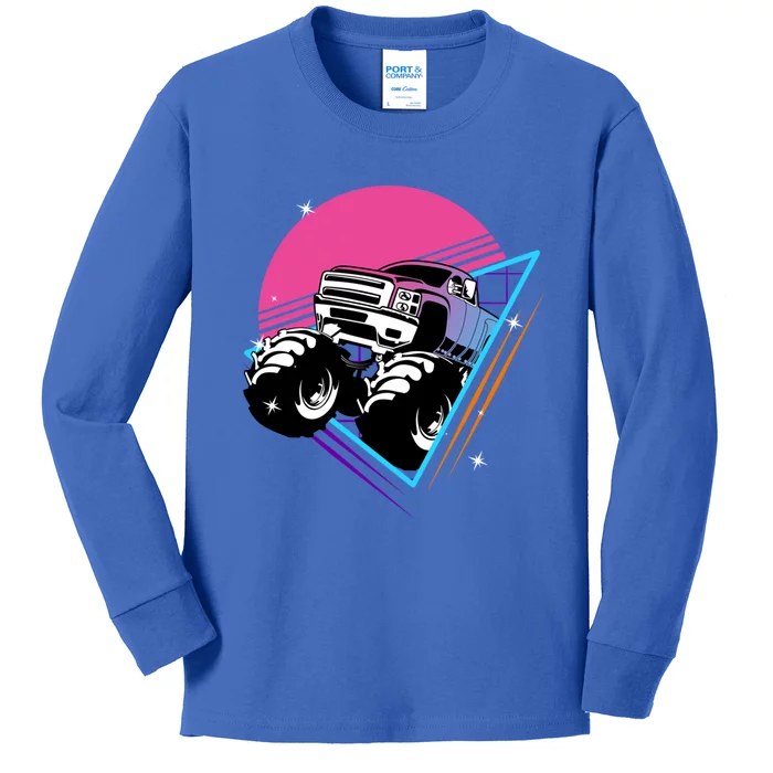 Retro Monster Truck Show Gift Vintage Monster Trucks Gift Kids Long Sleeve Shirt