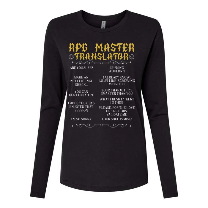 Rpg Master Translator D20 Tabletop Games Funny Rpg Gamer Womens Cotton Relaxed Long Sleeve T-Shirt