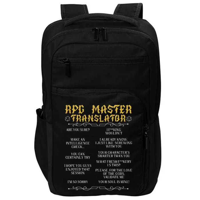 Rpg Master Translator D20 Tabletop Games Funny Rpg Gamer Impact Tech Backpack