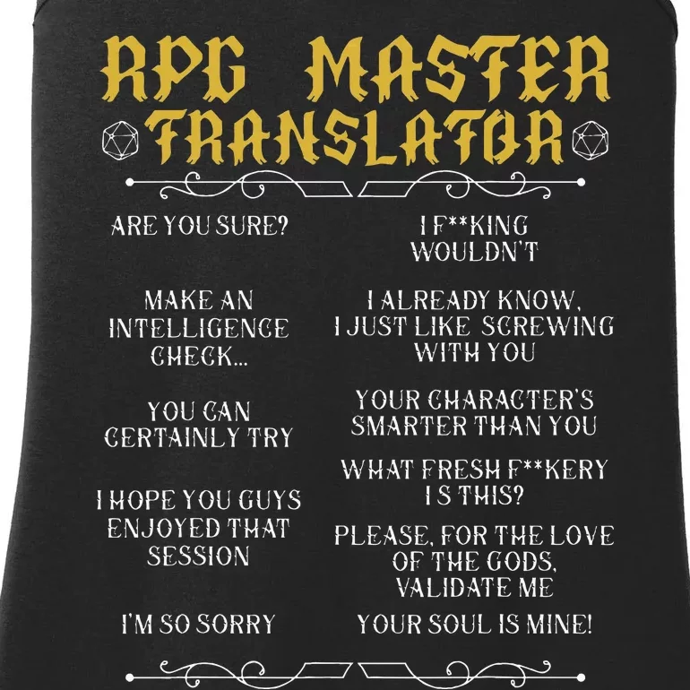 Rpg Master Translator D20 Tabletop Games Funny Rpg Gamer Ladies Essential Tank