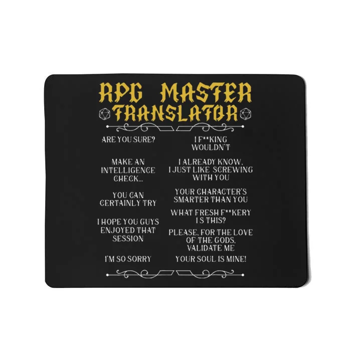 Rpg Master Translator D20 Tabletop Games Funny Rpg Gamer Mousepad