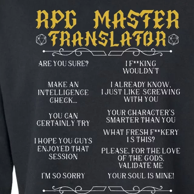 Rpg Master Translator D20 Tabletop Games Funny Rpg Gamer Cropped Pullover Crew