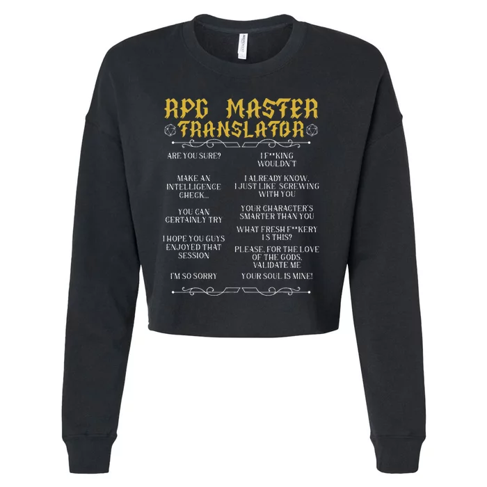 Rpg Master Translator D20 Tabletop Games Funny Rpg Gamer Cropped Pullover Crew