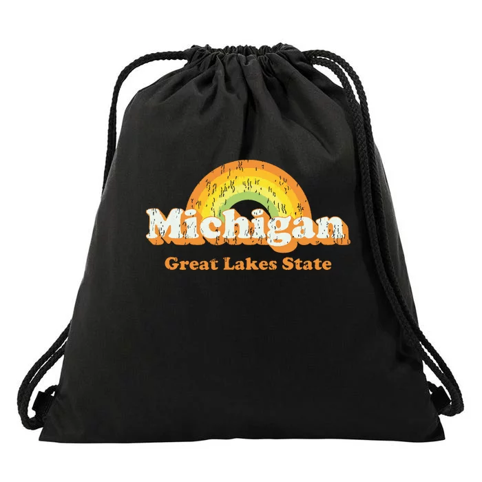 Retro Michigan T Vintage 70s Rainbow Design Drawstring Bag