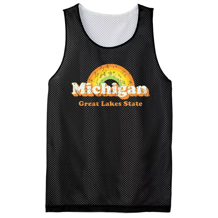 Retro Michigan T Vintage 70s Rainbow Design Mesh Reversible Basketball Jersey Tank