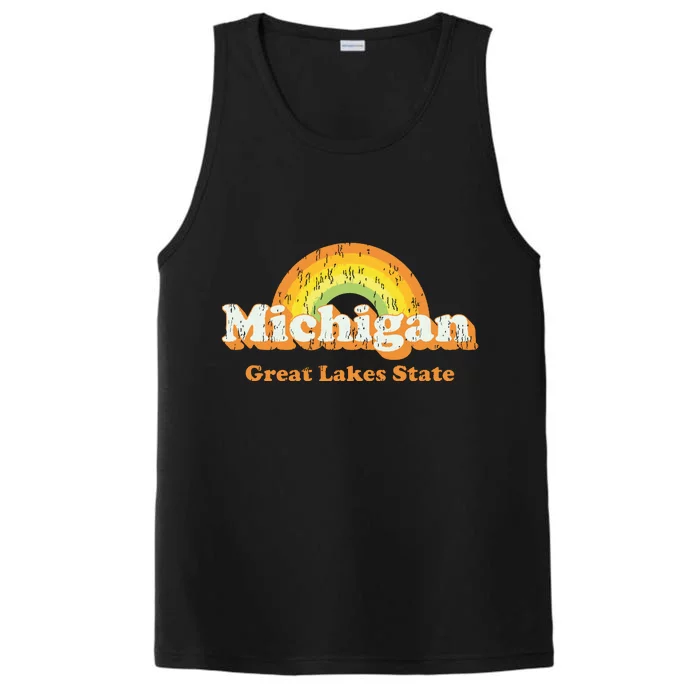 Retro Michigan T Vintage 70s Rainbow Design Performance Tank