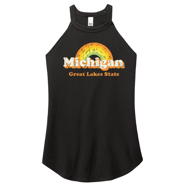 Retro Michigan T Vintage 70s Rainbow Design Women’s Perfect Tri Rocker Tank