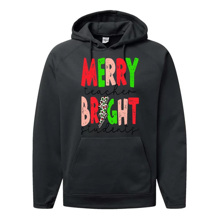 Retro Merry Teacher Bright Students Funny Christmas Teacher Performance Fleece Hoodie