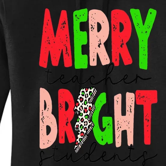 Retro Merry Teacher Bright Students Funny Christmas Teacher Women's Pullover Hoodie