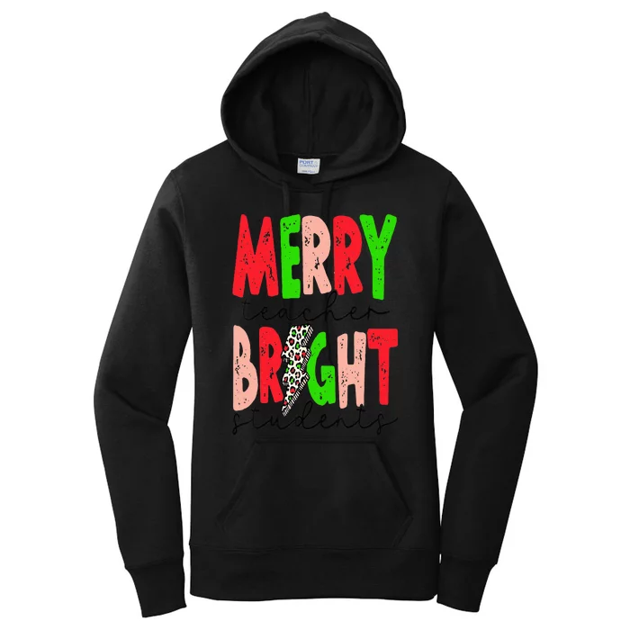 Retro Merry Teacher Bright Students Funny Christmas Teacher Women's Pullover Hoodie