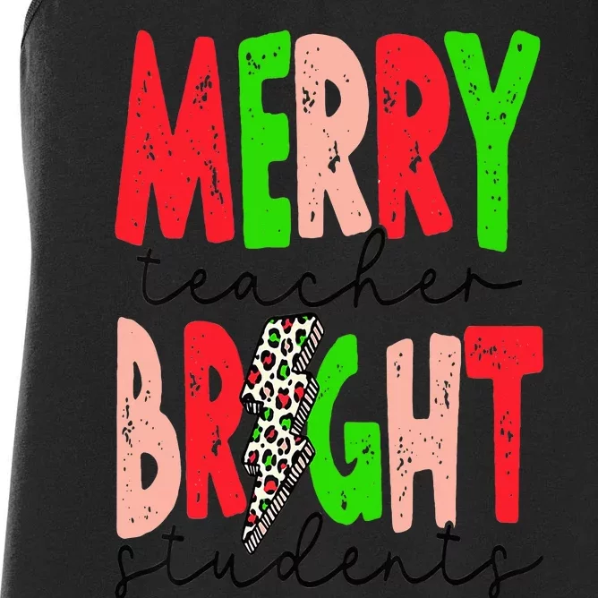 Retro Merry Teacher Bright Students Funny Christmas Teacher Women's Racerback Tank