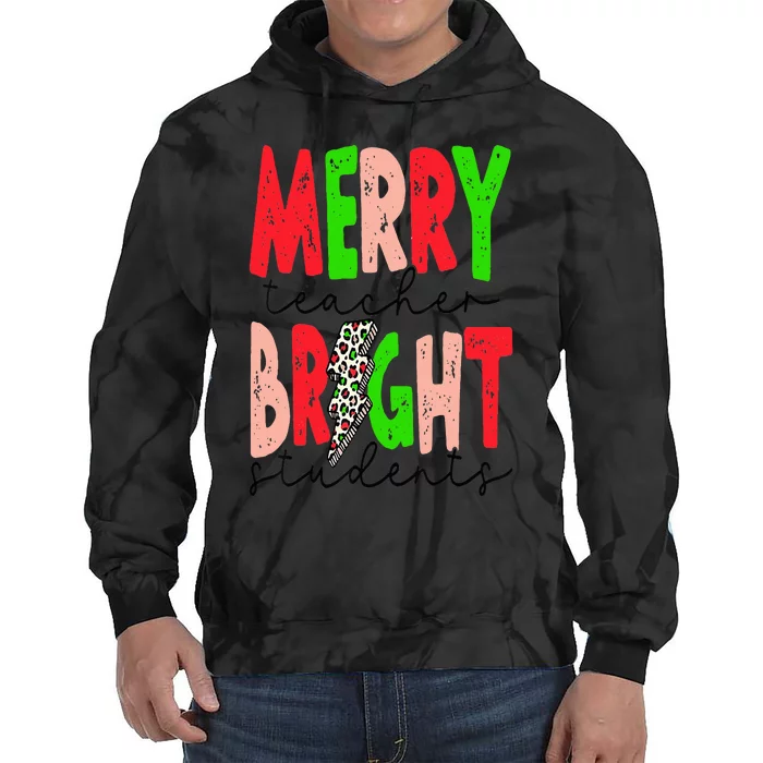 Retro Merry Teacher Bright Students Funny Christmas Teacher Tie Dye Hoodie