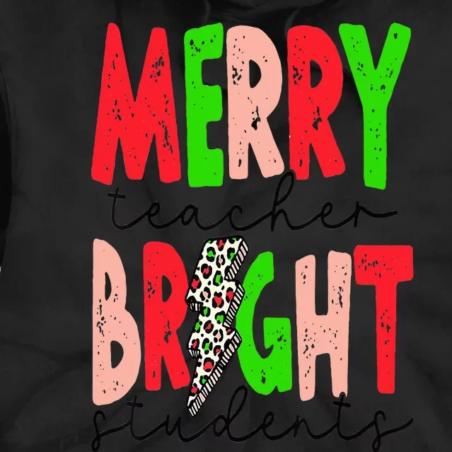 Retro Merry Teacher Bright Students Funny Christmas Teacher Tie Dye Hoodie