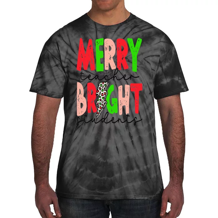 Retro Merry Teacher Bright Students Funny Christmas Teacher Tie-Dye T-Shirt