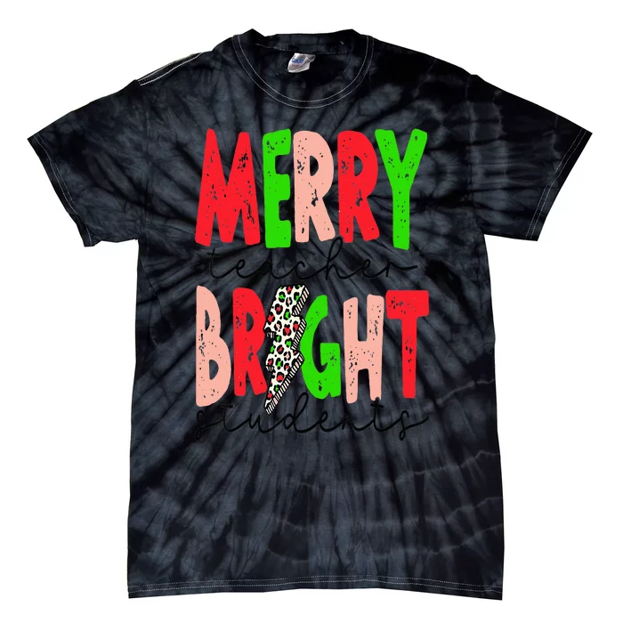 Retro Merry Teacher Bright Students Funny Christmas Teacher Tie-Dye T-Shirt