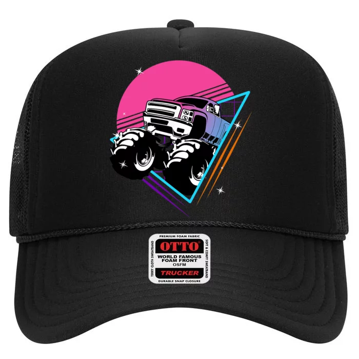 Retro Monster Truck Show Vintage Monster Trucks High Crown Mesh Trucker Hat