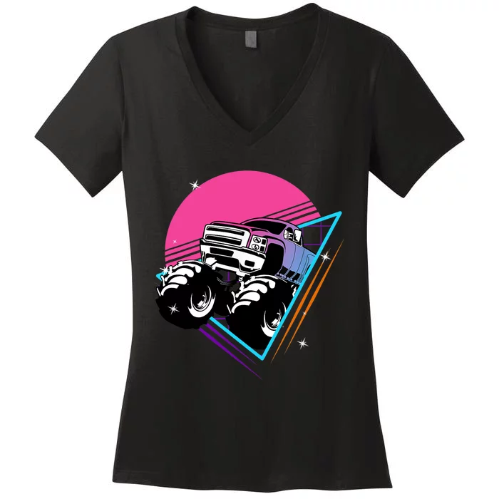 Retro Monster Truck Show Vintage Monster Trucks Women's V-Neck T-Shirt