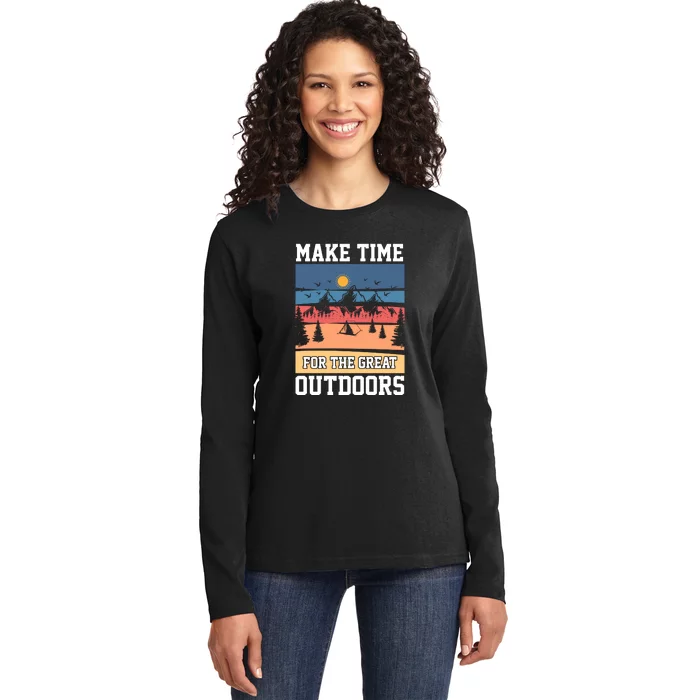 Retro Make Time Foe The Great Outdoors Camping For Camper Ladies Long Sleeve Shirt