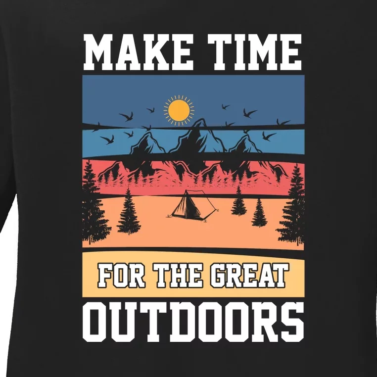 Retro Make Time Foe The Great Outdoors Camping For Camper Ladies Long Sleeve Shirt