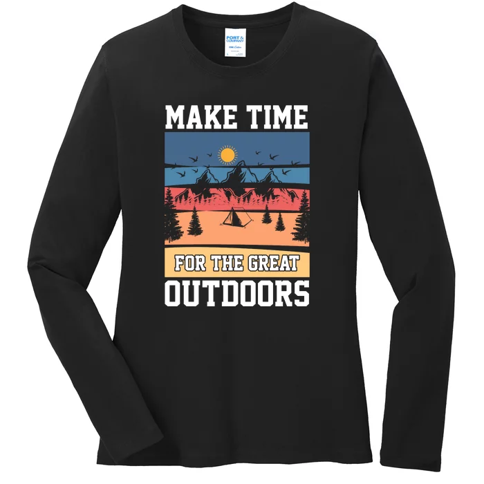 Retro Make Time Foe The Great Outdoors Camping For Camper Ladies Long Sleeve Shirt