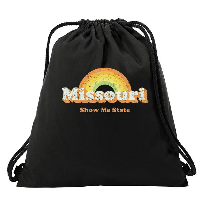 Retro Missouri Vintage 70s Rainbow Drawstring Bag