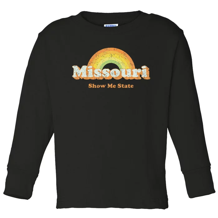 Retro Missouri Vintage 70s Rainbow Toddler Long Sleeve Shirt