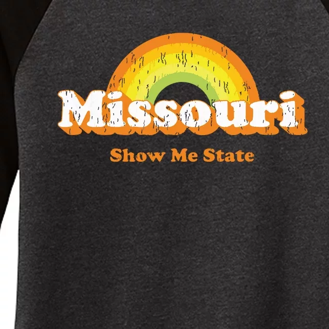 Retro Missouri Vintage 70s Rainbow Women's Tri-Blend 3/4-Sleeve Raglan Shirt