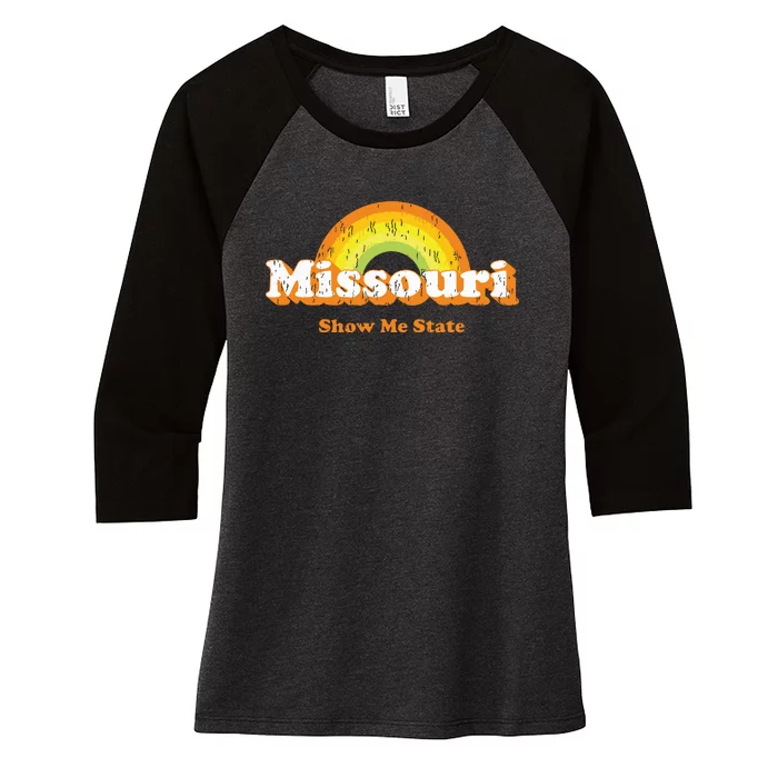 Retro Missouri Vintage 70s Rainbow Women's Tri-Blend 3/4-Sleeve Raglan Shirt