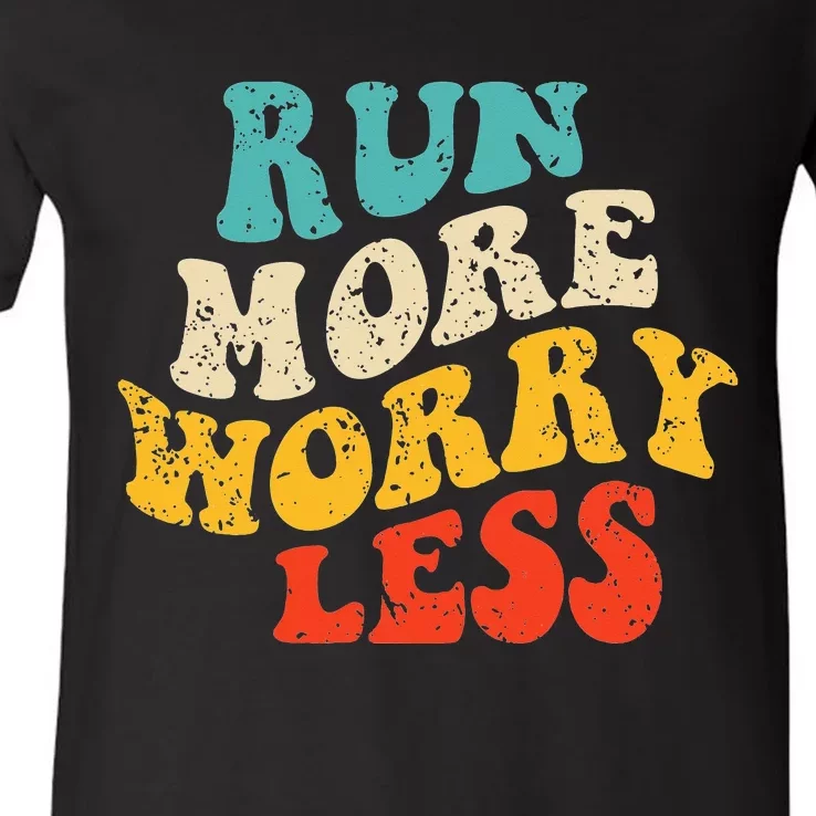 Run More Worry Less Vintage Nature Lovers Trail Running V-Neck T-Shirt